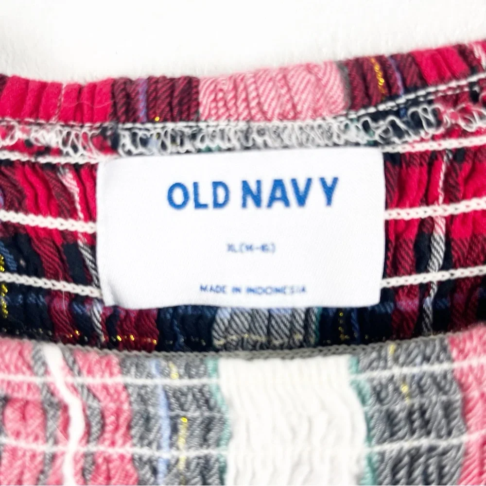OLD NAVY Girls Plaid Smocked-Bodice Long Sleeves Dress, Size XL (14/16) Holiday